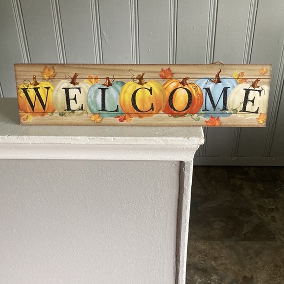 NWT Stunning Colorful Pumpkins Black Glittered Wooden Welcome Decoration Sign - Picture 17 of 17